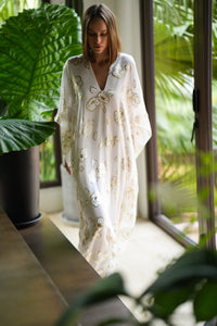 Metallic Camellia Flower Devore Boubou Caftan