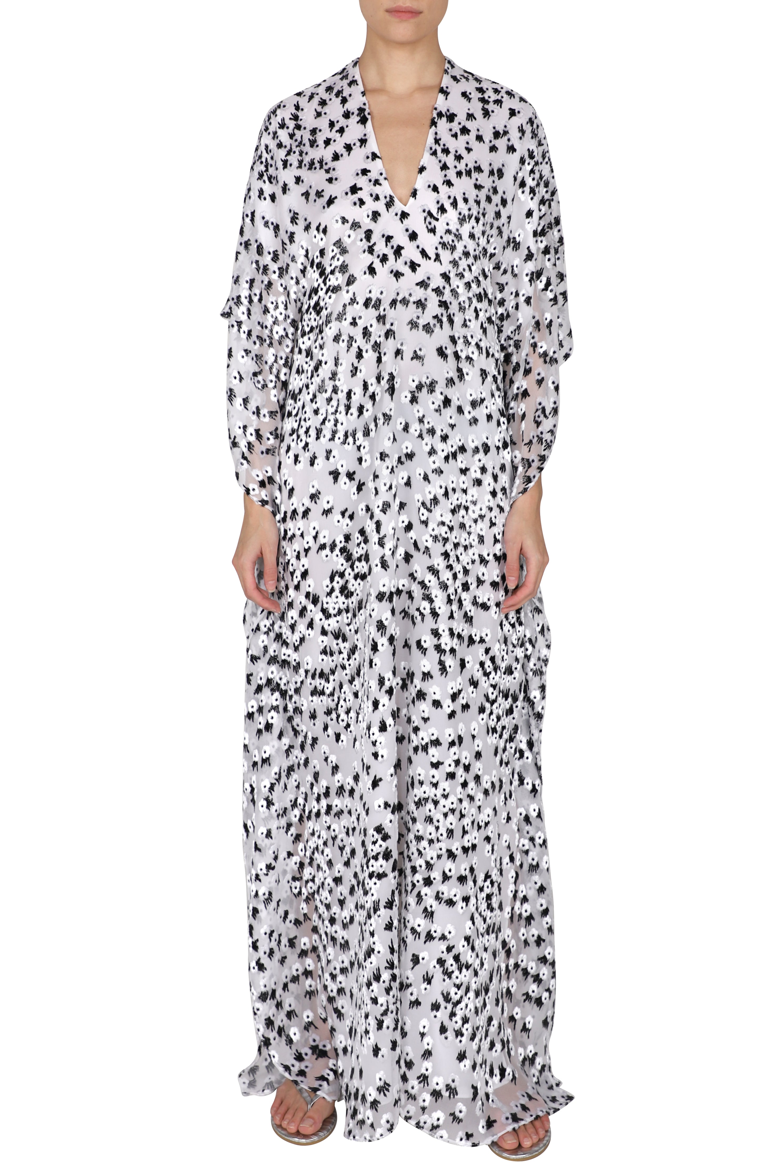 Metallic Little Flower Velour Devore Boubou Caftan