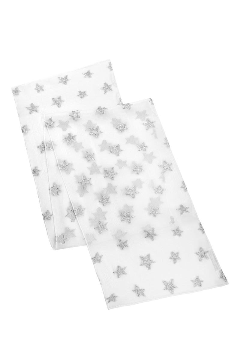 White Silver Star Short Scarf