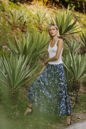 Daisy Print Silk Satin Skirt