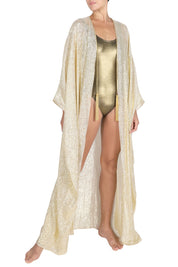Metallic Silk Cover Up with Tassels