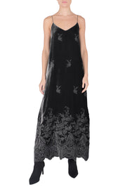 Embroidered Velour Cami Dress