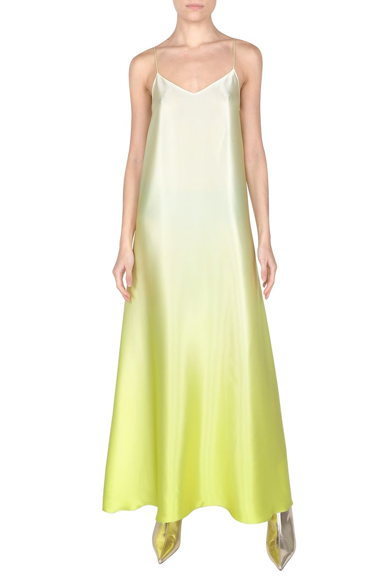 ombre satin dress DMN Perfect for formal dinners Mirabella Olive Satin Ombre Maxi