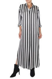 Silk Satin Stripes Button Down Dress
