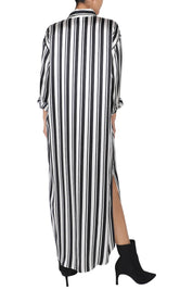 Silk Satin Stripes Button Down Dress
