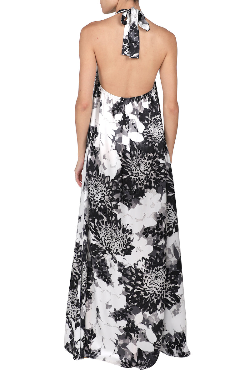 Silk Printed Peony Long Dress