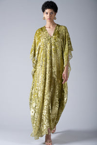 Flower Velours Devore Chartreuse Boubou Caftan