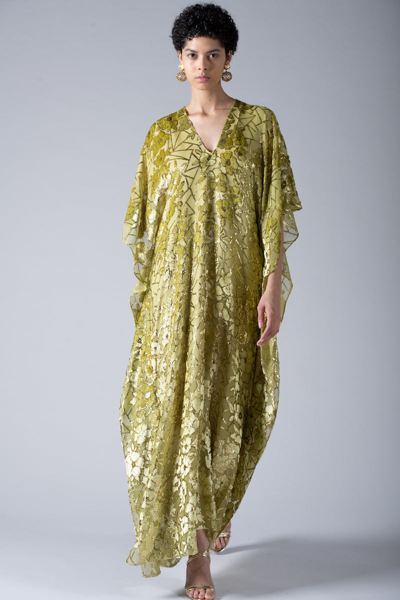 Flower Velours Devore Chartreuse Boubou Caftan