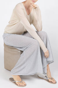 Metallic Fine Knit V Neck Sweater