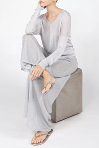 Metallic Fine Knit V Neck Sweater