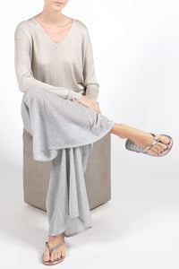 Metallic Fine Knit V Neck Sweater