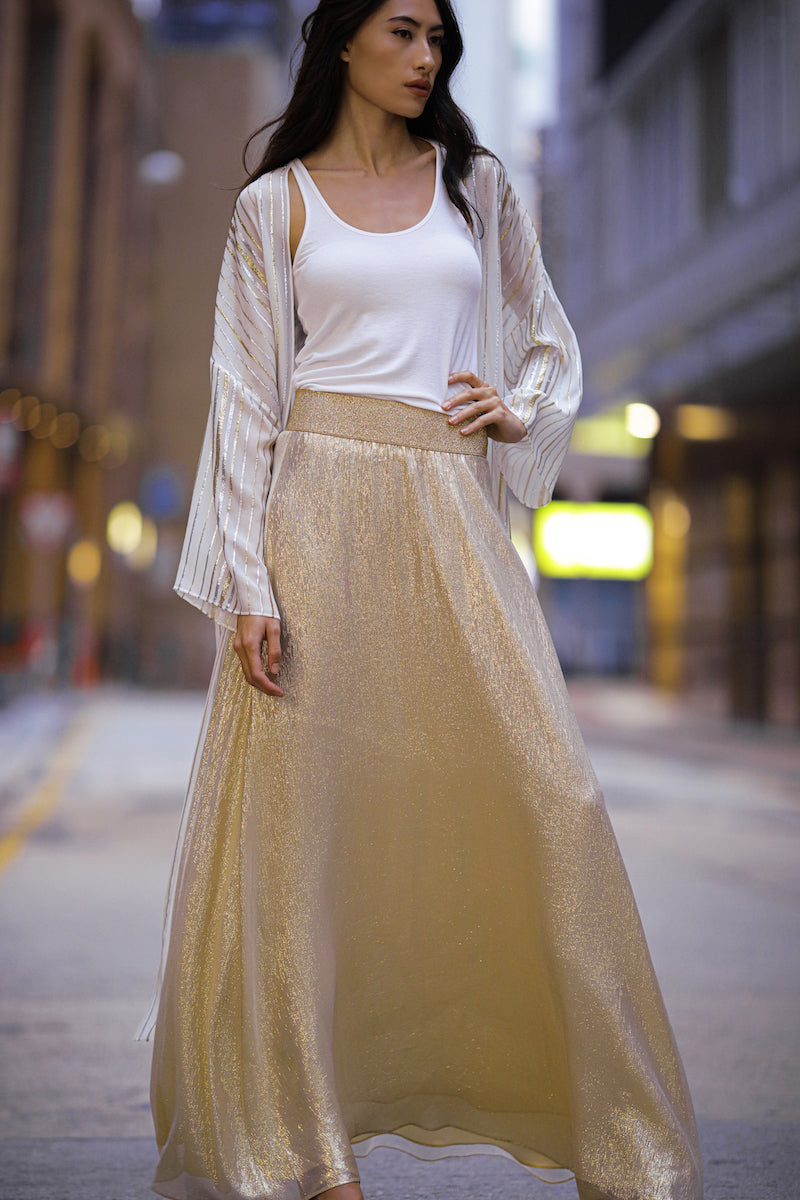 Metallic Lamé Sweep Skirt