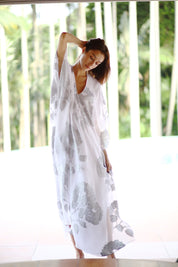 Metallic Oriental Flower Silk Boubou Caftan