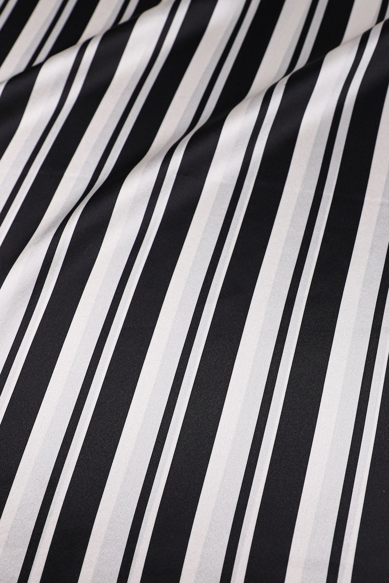 Silk Satin Stripes Button Down Dress