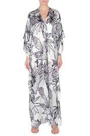 Lotus Printed Silk Satin Boubou Caftan