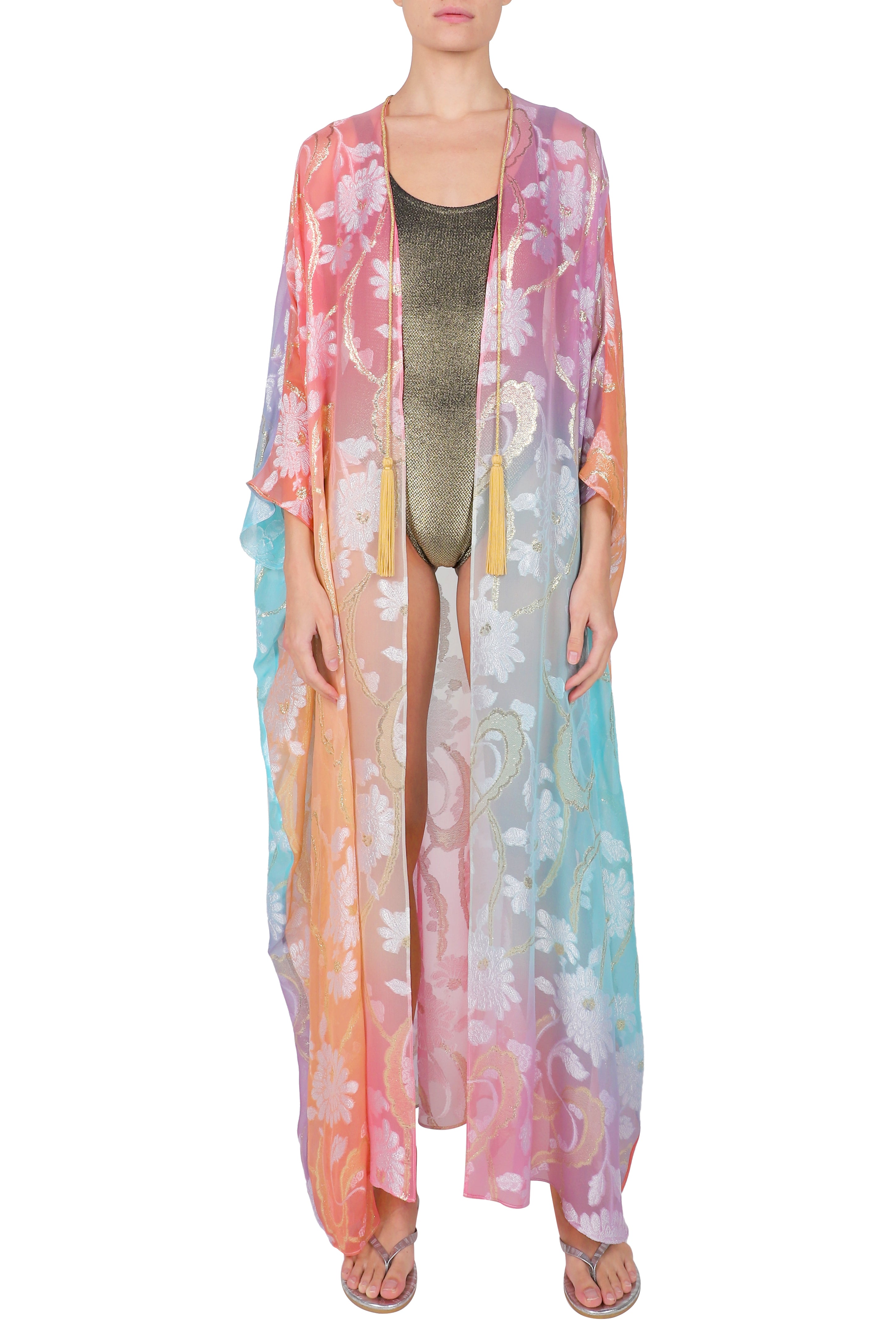 Metallic Flower Cover Up with Tassels