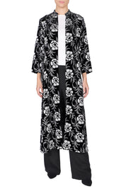 Embroidered Silk Velour Mandarin Collar Coat