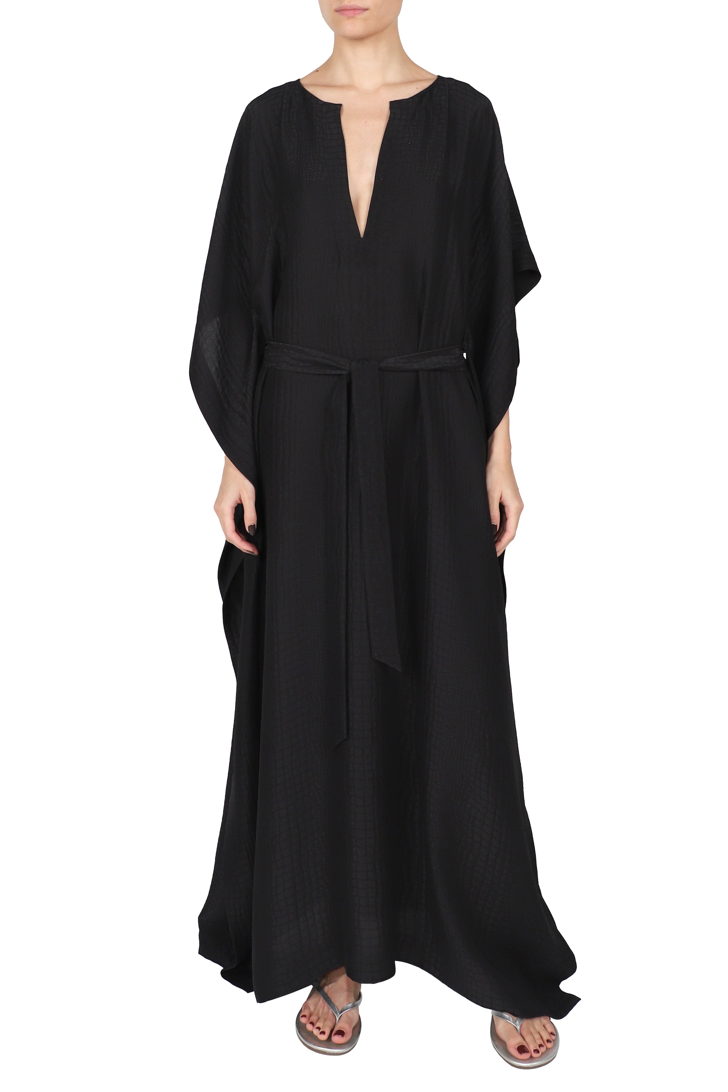 Silk Croco Boubou Caftan with Belt