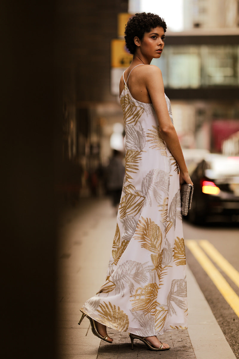 Metallic Palm Racer Back Dress