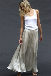 Metallic Silk Blend A Line Skirt