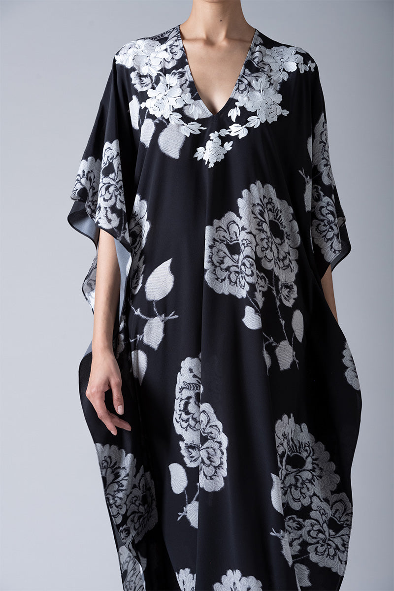 Oriental Flower Printed Embroidered Boubou Caftan