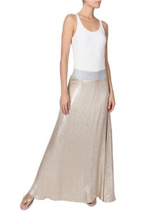 Metallic Silk Blend A Line Skirt