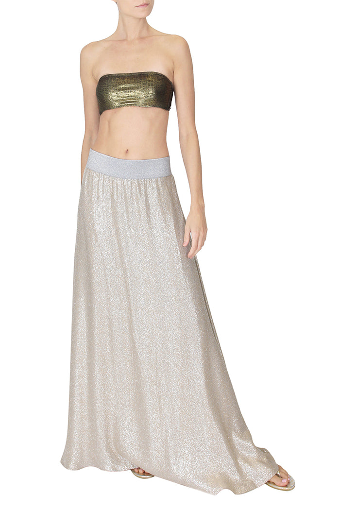 Metallic Silk Blend A Line Skirt