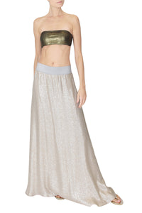 Metallic Silk Blend A Line Skirt