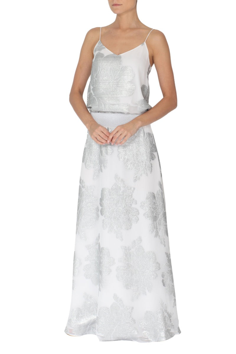 Silk Metallic Flower Skirt