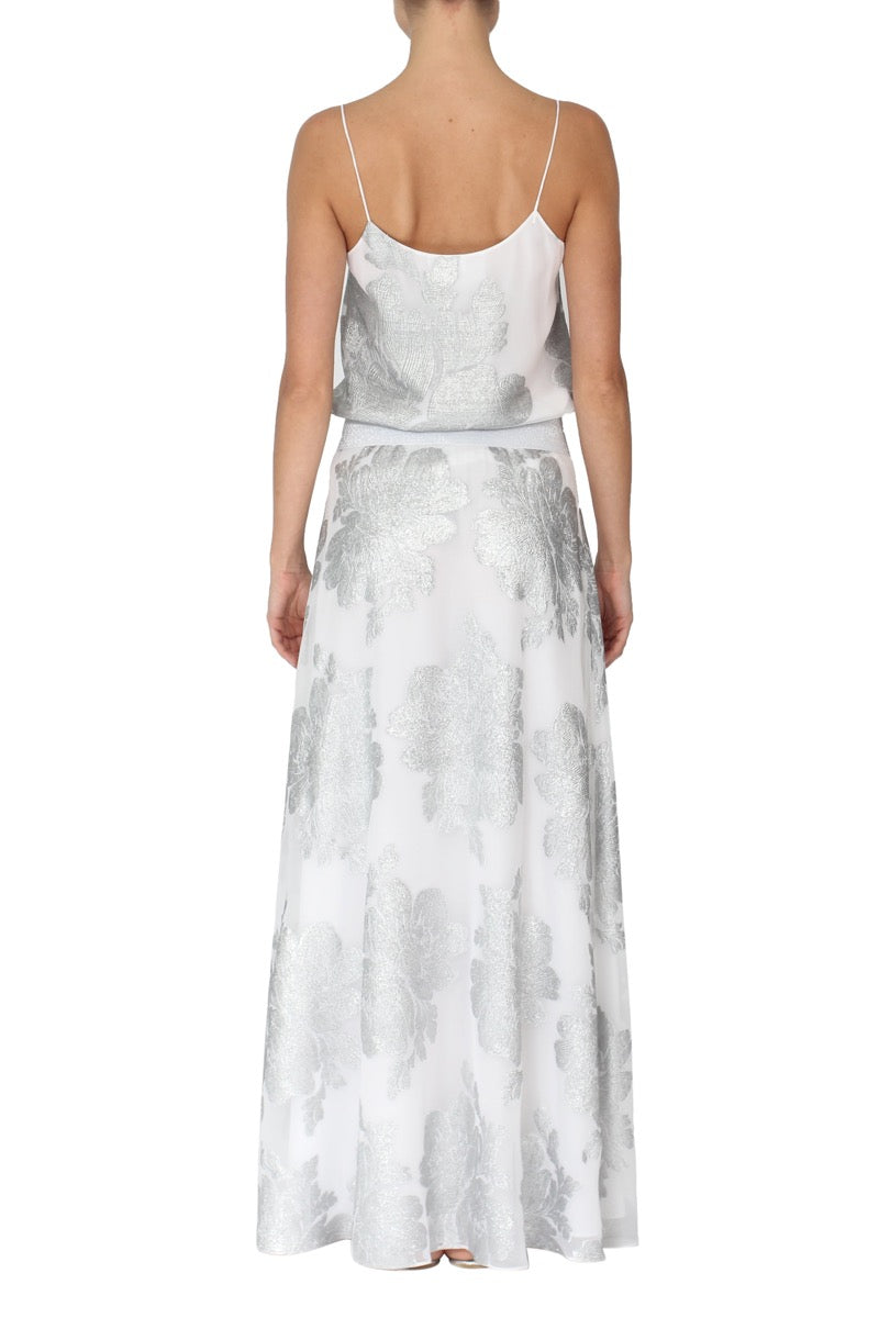 Silk Metallic Flower Skirt