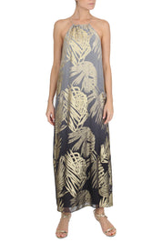 Metallic Palm Ombre Racer Back Long Dress