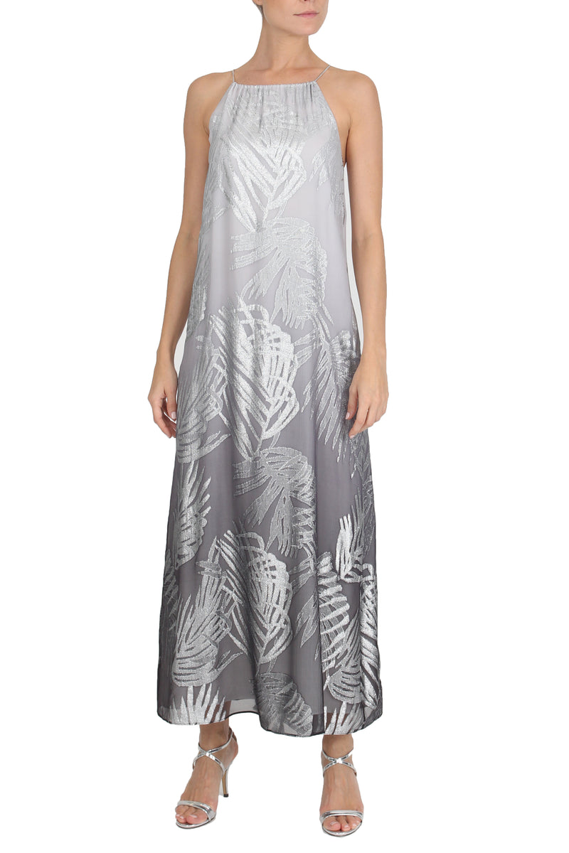 Metallic Palm Ombre Racer Back Long Dress