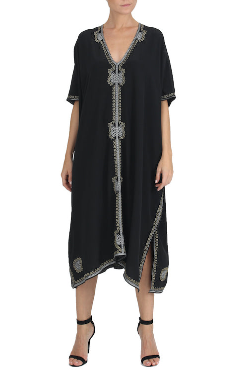 Embroidered Crêpe de Chine Midi Boubou Caftan