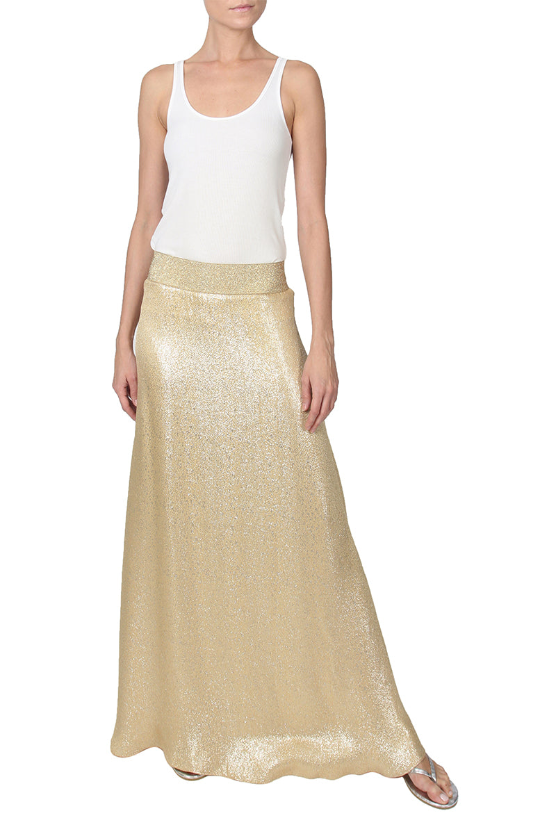 Metallic Silk Blend A Line Skirt
