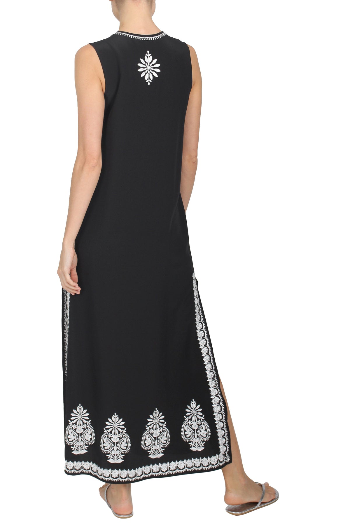 Embroidery Silk Sleeveless Long Dress