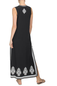 Embroidery Silk Sleeveless Long Dress