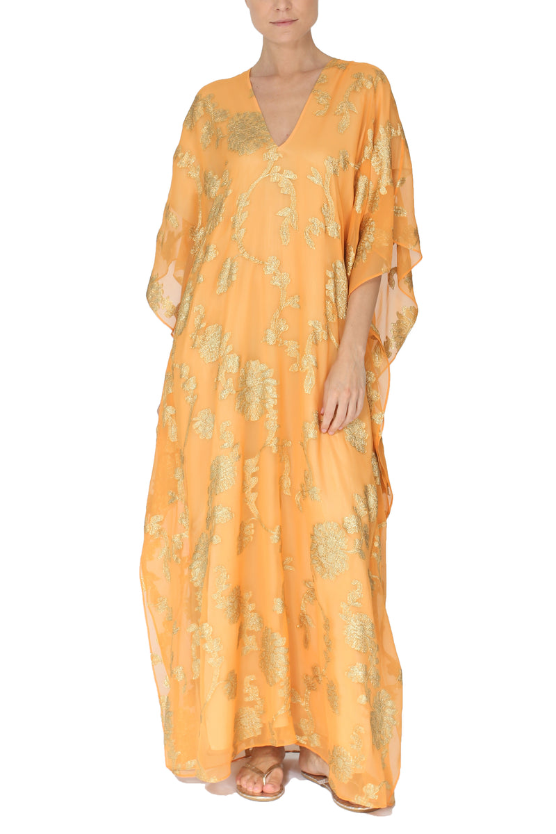 Saffron Gold Metallic Flower Boubou Caftan