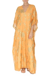 Saffron Gold Metallic Flower Boubou Caftan