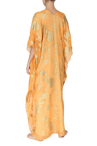 Saffron Gold Metallic Flower Boubou Caftan