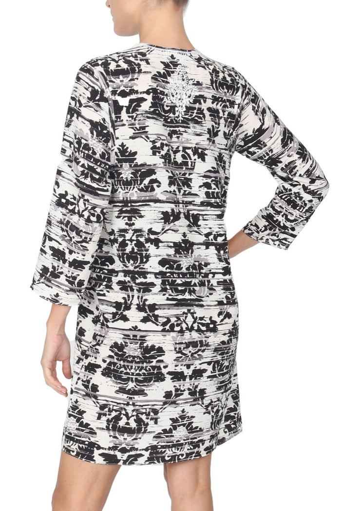 Embroidered Silk Crepe de Chine Printed Dress