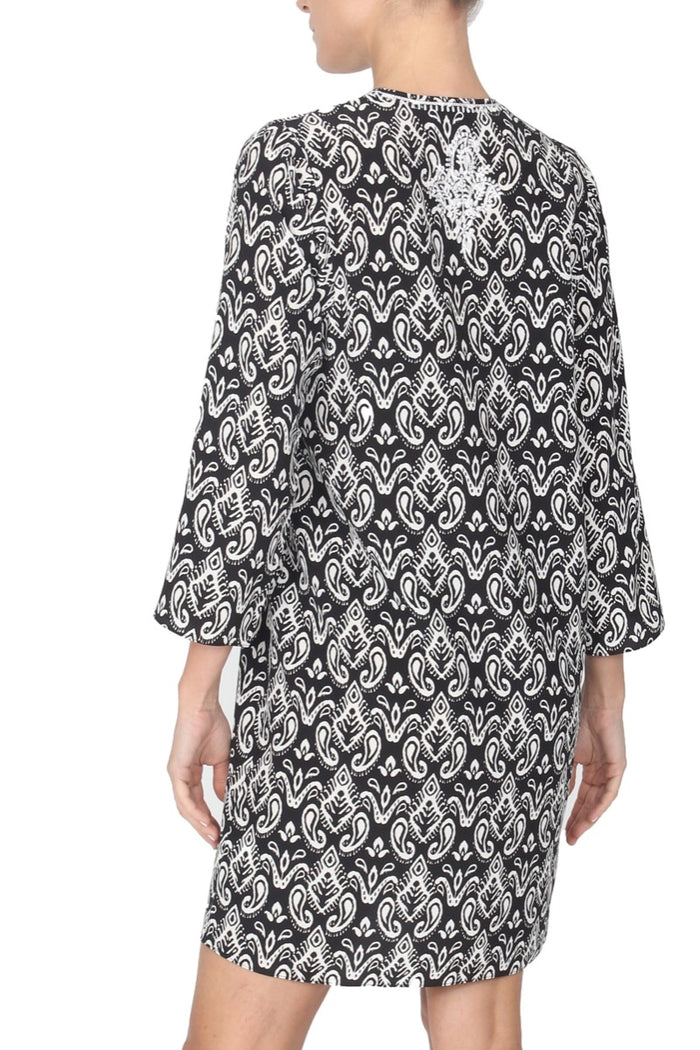 Embroidered Silk Crepe de Chine Printed Dress
