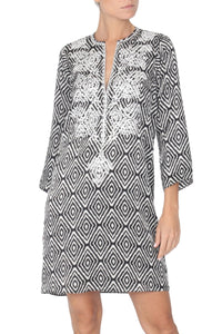 Embroidered Silk Satin Printed Dress