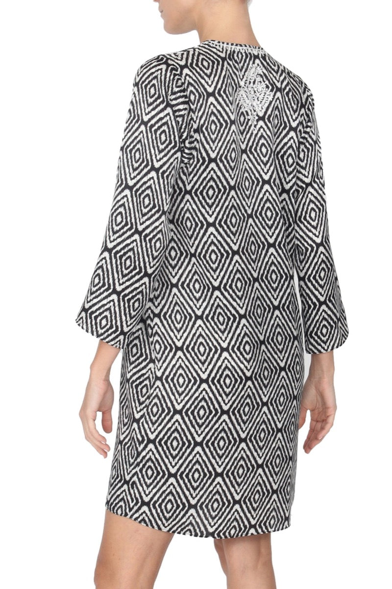 Embroidered Silk Satin Printed Dress