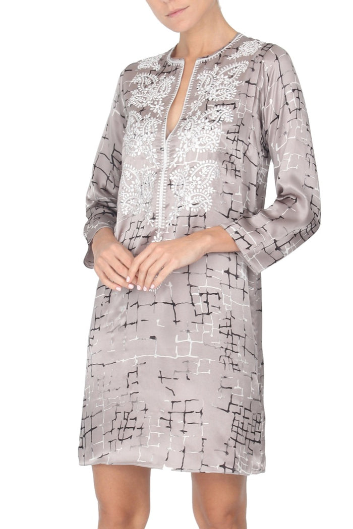 Embroidered Silk Satin Printed Dress