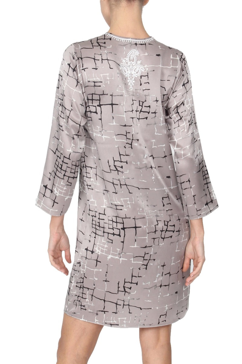 Embroidered Silk Satin Printed Dress