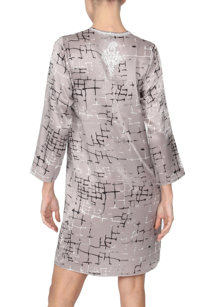 Embroidered Silk Satin Printed Dress