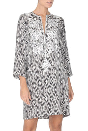 Embroidered Silk Satin Printed Dress