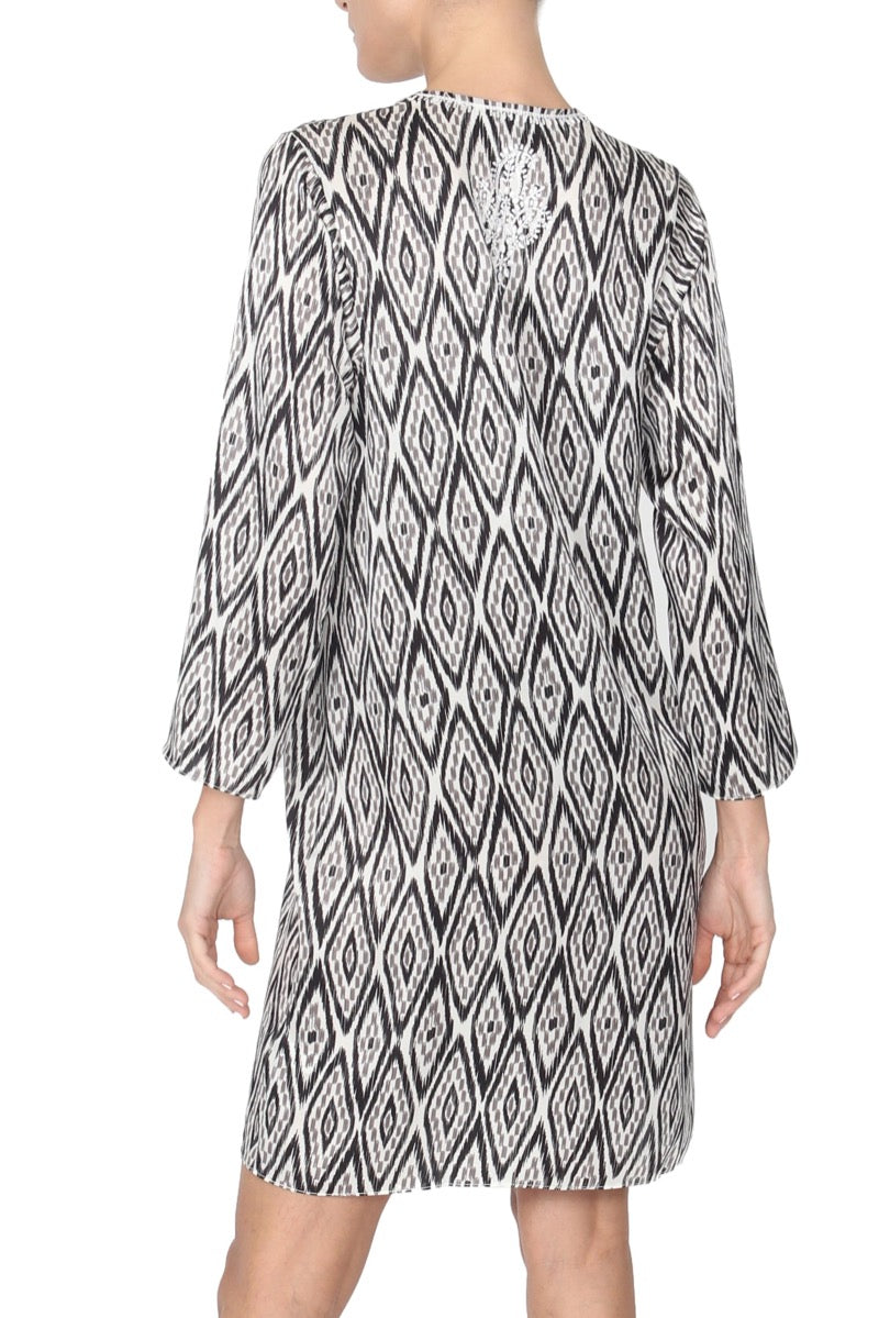 Embroidered Silk Satin Printed Dress