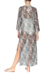 Embroidered Long Silk Chiffon Caftan