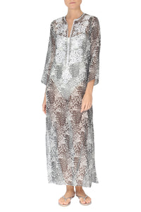 Embroidered Long Silk Chiffon Caftan